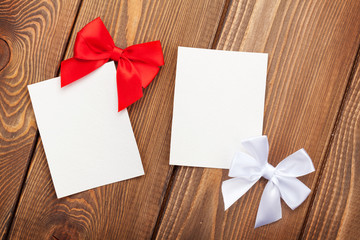 Valentines day greeting cards or photo frames with bow