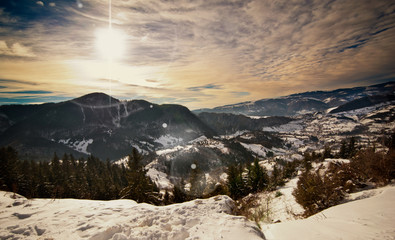 Majestic sunset in the mountains landscape. Sunset landscape 