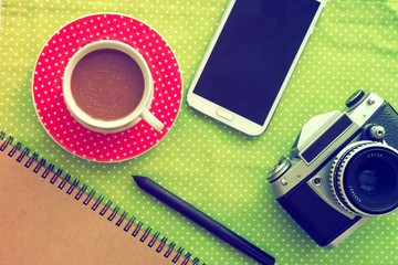 Cup of Coffee in coffee shop vintage color tone style