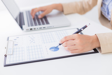 woman hand with business report