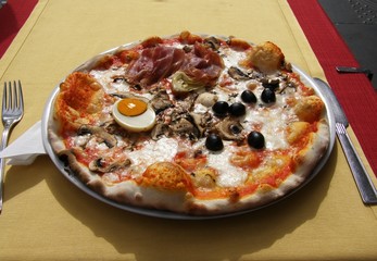Pizza on restaurant table