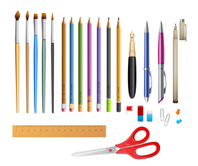 Fototapeta na wymiar Set include pens ana pencils