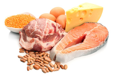 Food high in protein isolated on white