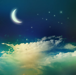 Fototapeta na wymiar Night sky with moon and stars.