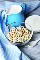 Homemade yogurt and delicious  cereals in bowl