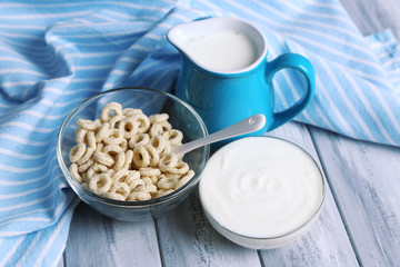 Homemade yogurt and delicious  cereals in bowl