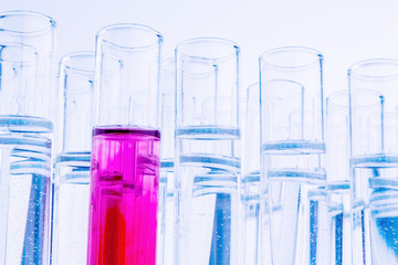 Laborgläser bei Versuch in Chemie Labor