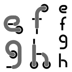 vector shoelace alphabet lower case letters e f g h - obrazy, fototapety, plakaty