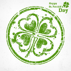 Four leaf clover grunge in round, vector illustration for St.