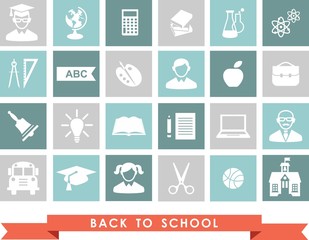 Set of education icons in flat colorful style