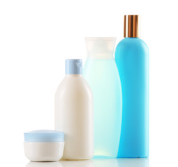 Cosmetic bottles isolated on white background