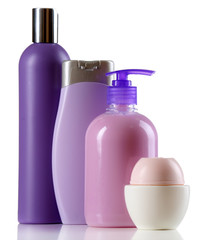 Cosmetic bottles isolated on white background