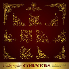 Calligraphic corners and decorative elements in gold