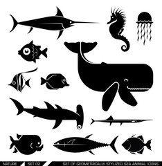 Fototapeta premium Set of geometrically stylized sea animal icons