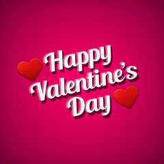 Valentine's day greetings card. White text over pink background.