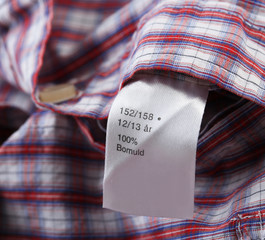 Label on clothing close-up