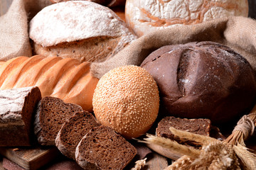 Different bread on table close-up