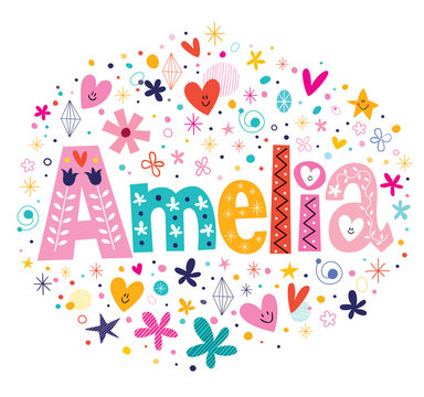 Amelia female name decorative lettering type design