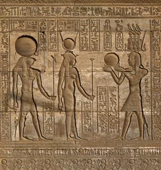 Wandcirkels plexiglas Hiëroglifische gravures in oude Egyptische tempel © Kokhanchikov