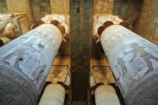 Interior of ancient egypt temple in Dendera