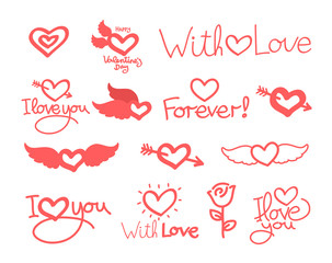 lettering day happy valentine for card set