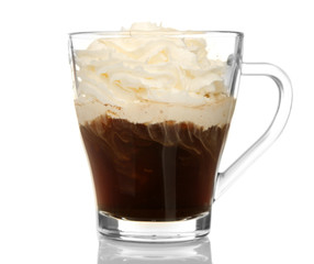 Cup of coffee with cream isolated on white