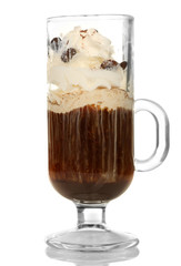 Cup of coffee with cream isolated on white