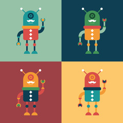 Set of colorful happy hipster robots.