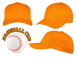 orange baseball cap set - obrazy, fototapety, plakaty