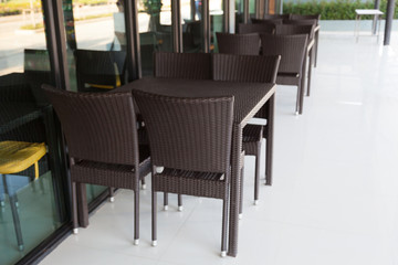 Chairs and tables in a restaurant