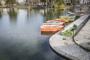 Campo Grande garden with a lake and boats in Lisbon, Portugal