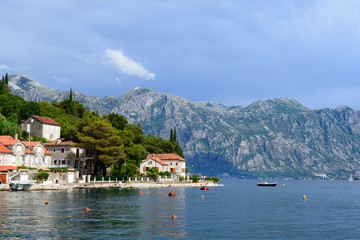 Fototapeta na wymiar Coast Bay of Kotor near town Perast in Montenegro
