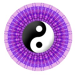 Purple vector mandala with jin jang symbol - obrazy, fototapety, plakaty