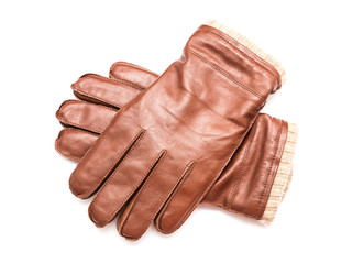 Pair Of Brown Leather Gloves Isolated