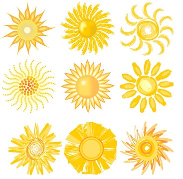 A set of cute sun image in various vector technic