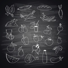 Vector set of different hand drawn food