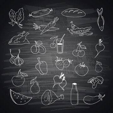 Vector set of different hand drawn food