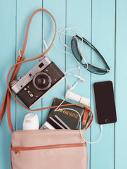 female bag with of personal belongings