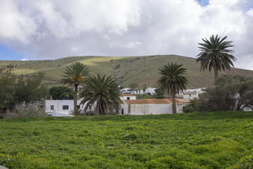 Fototapeta na wymiar View of mountains and palm trees Betancuria Fuerteventura Canary