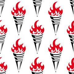Seamless flaming torches background in vintage style