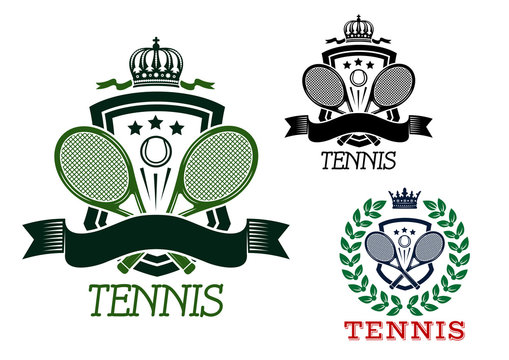 Tennis heraldic emblems on crowned shields