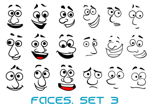 Cartoon doodle faces with different emotions