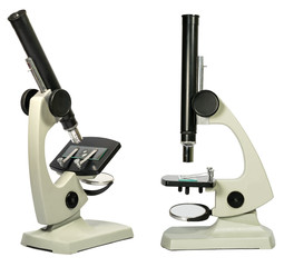 Two microscopes isolated on white