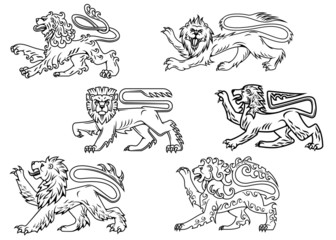 Vintage heraldic lions set