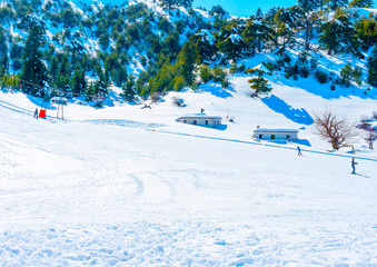 Fototapeta na wymiar Beautiful landscape scene with snow on Ziria mountain in Greece
