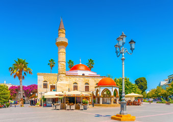 turkish old mosque at central squre of Kos island in Greece - 76769817