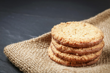 Closeup of stack biscuit cookies on table