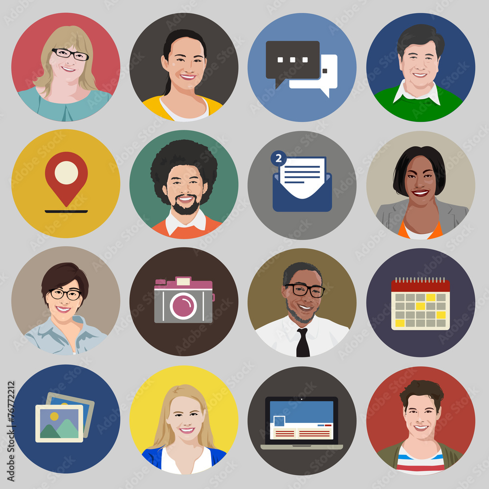 Wall mural people diversity portrait social media icon vector - Wall murals