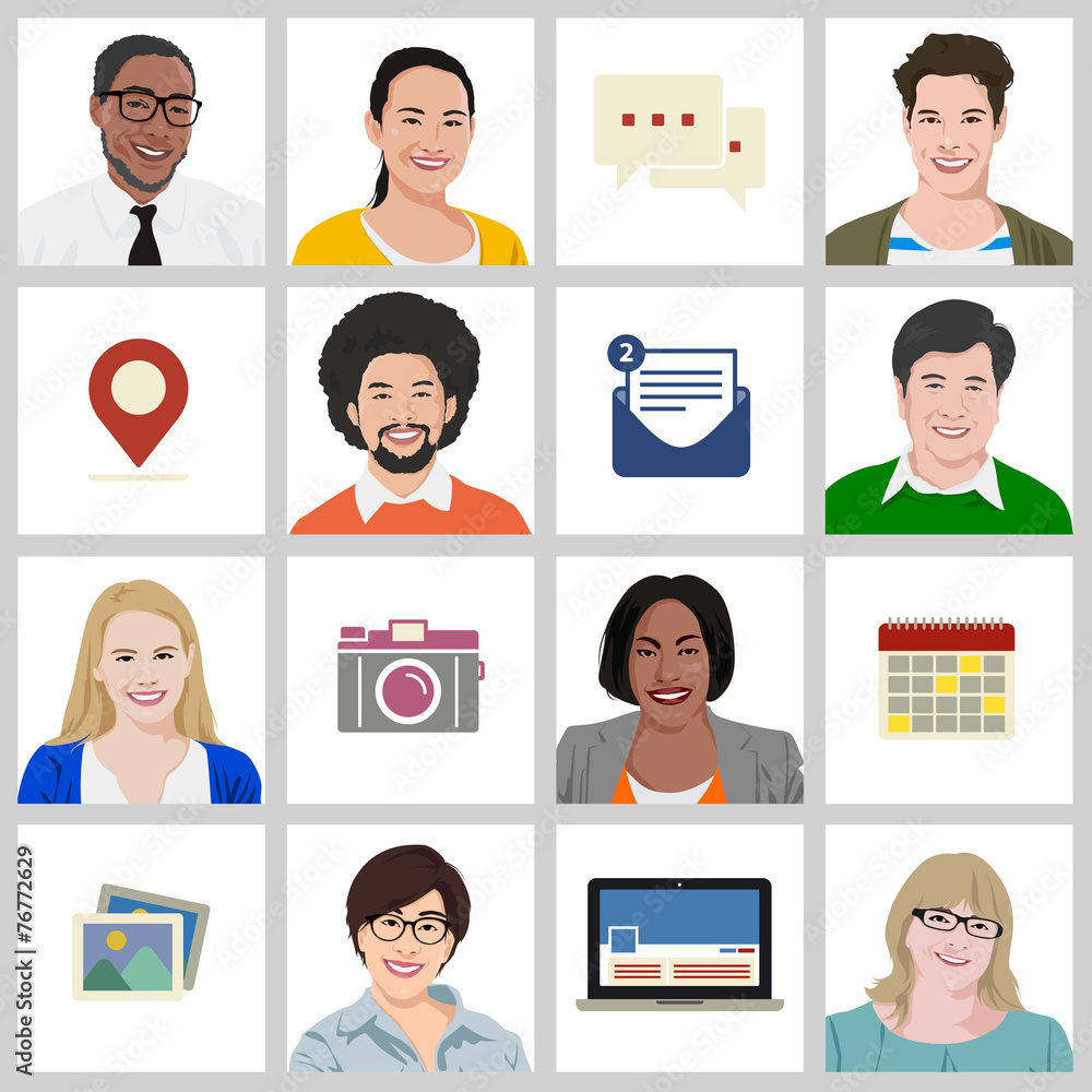 Sticker people diversity portrait social media icon vector concept - Stickers