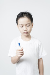 Process of Nasal clean by a boy on white background